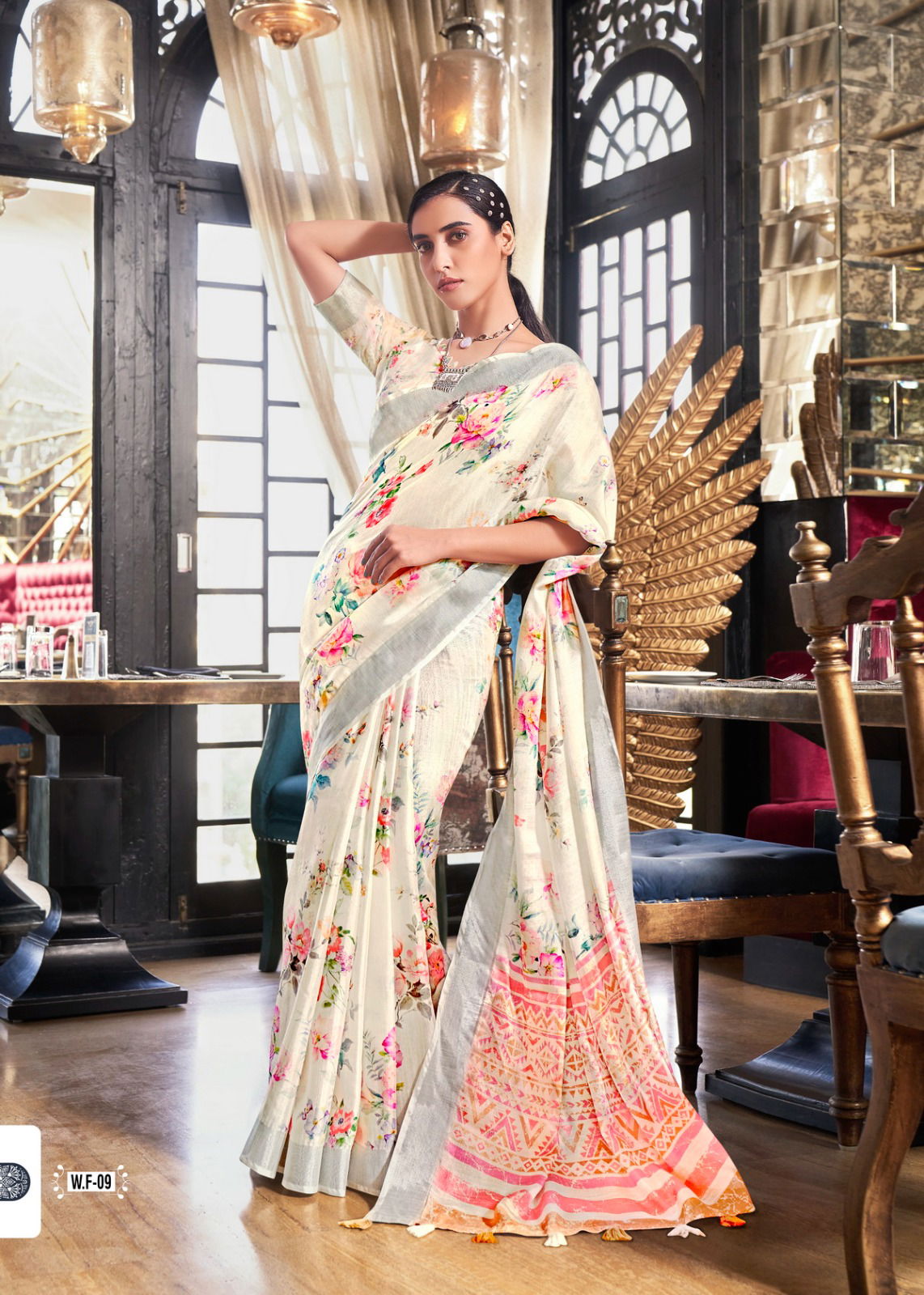 Shreyans White Fields Floral Party Wear Sarees Catalog